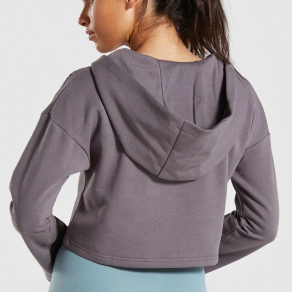 Gymshark Solo Cropped Hoodie Slate Lavender Athleisure Sweatshirt Sz S - Picture 6 of 13